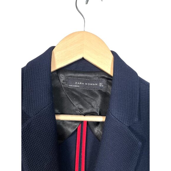 Zara Kate Navy Blazer structured textured waffle gold button blazer sz L - Picture 4 of 9